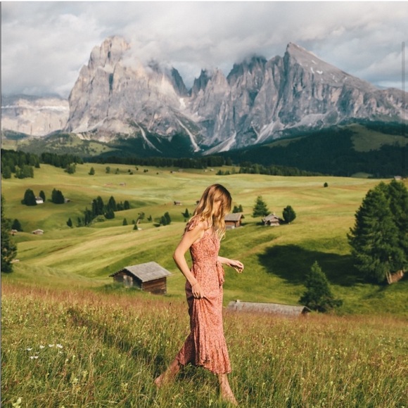 J Crew Peasant Cottagecore Ditsy Floral Maxi Long Dress Pink Sweetheart Coquette - Picture 6 of 17